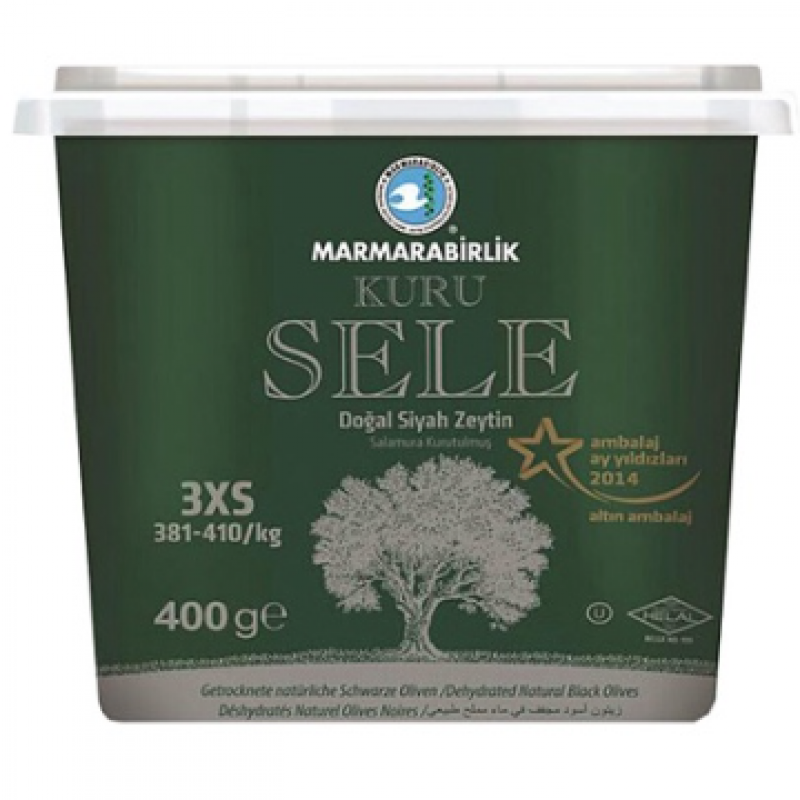 MARMARA BİRLİK KURU SELE Kurutulmuş Doğal Salamura Siyah Zeytin 410 Gr