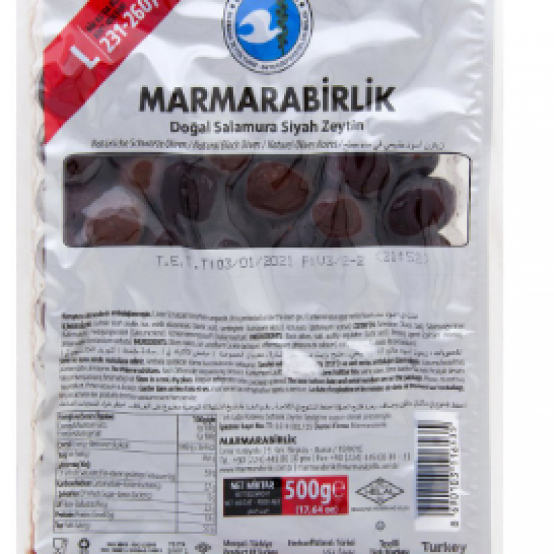 MARMARA BİRLİK L Doğal Salamura Siyah Zeytin 500 Gr
