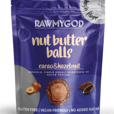 RAWMYGOD Glutensiz Şekersiz Kakaolu Fındık Ezmeli Kuruyemiş ve Meyve Topları 84 Gr