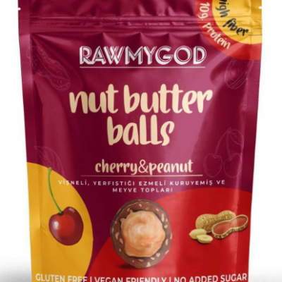 RAWMYGOD Glutensiz Şekersiz  Vişneli Yerfıstığı Ezmeli Kuruyemiş ve Meyve Topları 84 Gr
